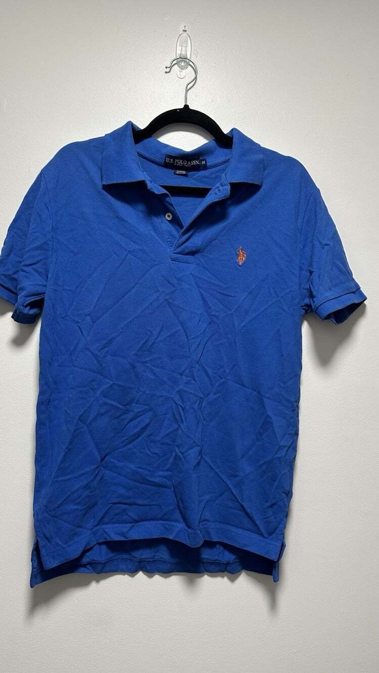 U.S Polo Assn Blue Classic Fit Size Medium 100% Cotton Orange Horse Golf Wear